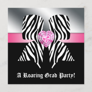 Leuke afstudeerfeest uitnodiging zebra strik roze