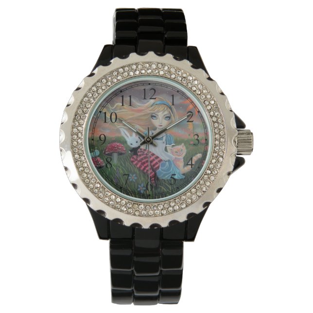 Leuke Alice in Wonderland Fantasy Kunst Horloge (Voorkant)