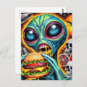 Leuke Alien Eten Cheeseburger Briefkaart (Voorkant / Achterkant)