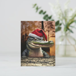 Leuke Alligator in Santa Hat Briefkaart