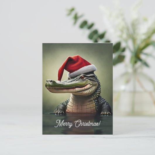 Leuke Alligator in Santa Hat Briefkaart (Staand voorkant)