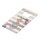 Leuke ananas goud gestreepte monogram kredietkaart flessenopener (Voorkant Gekanteld)