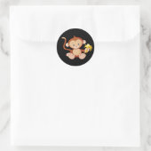 Leuke animate aap met banaan ronde sticker (Tas)