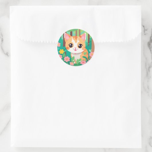 Leuke anime kat met bloemen ronde sticker (Tas)