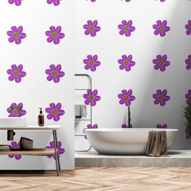 Leuke Artsy Paarse Bloemen Behang (Badkamer)