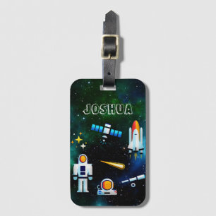 Leuke astronaut collage gepersonaliseerd bagagelabel