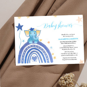 Leuke baby blauwe olifant met regenboog baby showe kaart