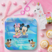 Leuke Baby Blauwe Twins 1e Verjaardag Kinder Feest Papieren Bordje (Feest)