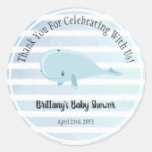 Leuke baby blauwe walvis gestreept dank u ronde sticker (Voorkant)
