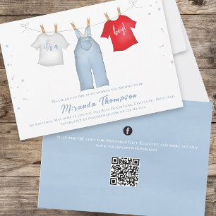 Leuke Baby Boy Whimsical Denim Blue QR-code Kaart