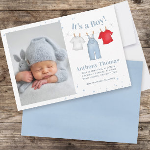 Leuke Baby Boy Whimsical Eenvoudige Denim Blauwe K Aankondiging