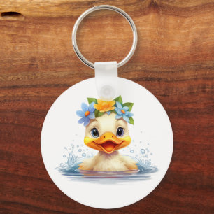 Leuke Baby Eend Eenden Leuke dieren bloemen Sleutelhanger