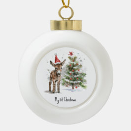 Leuke baby ezel en kerstboom, aanpasbaar keramische bal ornament