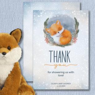 Leuke Baby Fox Sneeuwig Winter Baby shower Dank je Kaart
