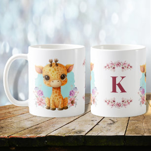 Leuke Baby Giraffe Charmant Floral Monogram Koffiemok