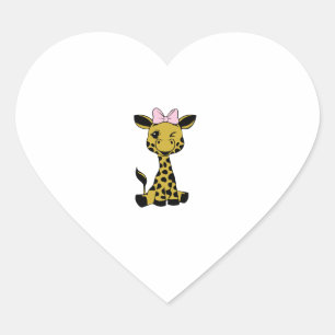 Leuke Baby Giraffe met roze strik Hart Sticker