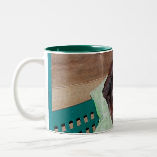 Leuke Baby Hallo Orangutan Wave Tweekleurige Koffiemok (Links)