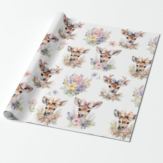 Leuke Baby Herten met Wildflower Cadeaupapier (Uitgerold)