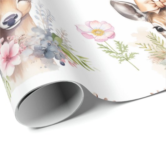 Leuke Baby Herten met Wildflower Cadeaupapier (Rol Hoek)