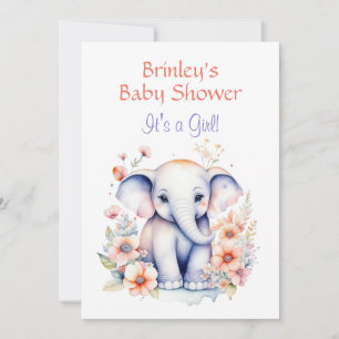Leuke Baby olifant meisje Baby shower Kaart