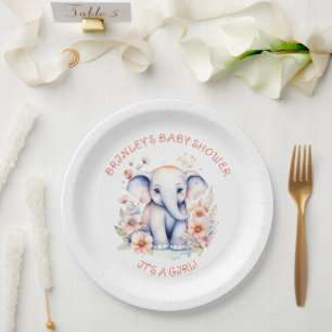 Leuke Baby olifant meisje Baby shower Papieren Bordje