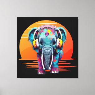 Leuke Baby Olifant met Hoofdtelefoon Canvas Afdruk