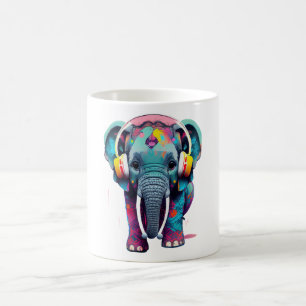 Leuke Baby Olifant met Hoofdtelefoon Koffiemok