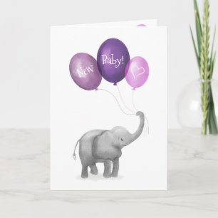 Leuke baby olifant nieuwe baby kaart (paarse)
