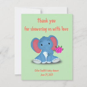 Leuke baby olifant stuur dank u bloemen bedankkaart
