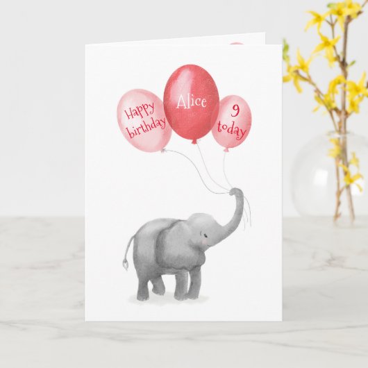 Leuke baby olifant verjaardagsleeftijd kaart (roze (Gele Bloem)
