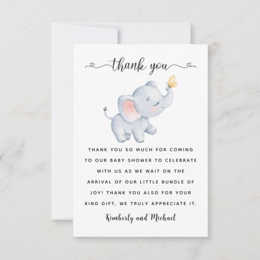 Leuke Baby Olifant Waterverf Verjaardag Baby showe Bedankkaart (Voorkant)