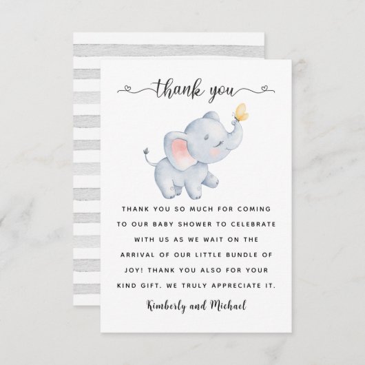 Leuke Baby Olifant Waterverf Verjaardag Baby showe Bedankkaart (Voorkant / Achterkant)