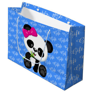 Leuke Baby panda met zwart cadeauwoord blauw Groot Cadeauzakje