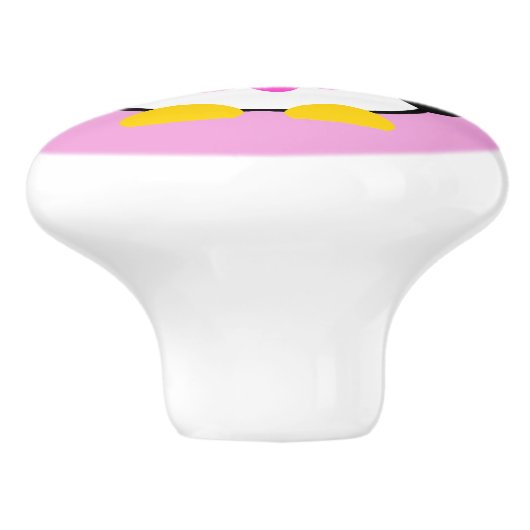 Leuke Baby Pinguïn met roze bloemen Keramische Knop (Zijkant)