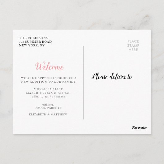 Leuke baby Stijlvol Script Geboorteaankondiging Fo Briefkaart (Achterkant)