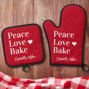 Leuke bakker monogram naam rood ovenwant & pannenlap set