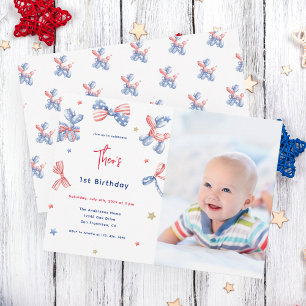 Leuke Ballon 1e Verjaardag 4e van juli Feest Kaart