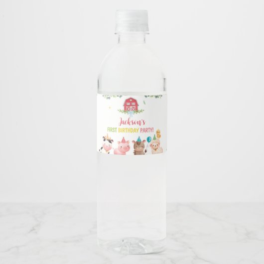 Leuke Barnyard Boerderij Dieren Verjaardag Waterfles Etiket (Voorkant)