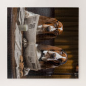 Leuke basset hounds lezen krant legpuzzel (Horizontaal)