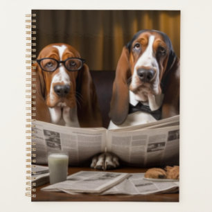 Leuke basset hounds lezen krant planner