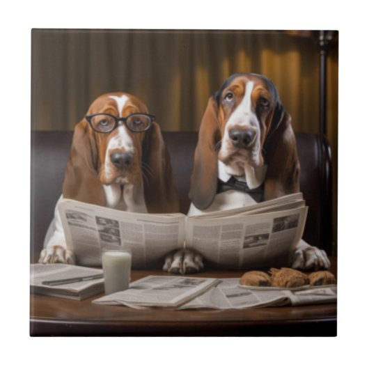 Leuke basset hounds lezen krant tegeltje (Voorkant)