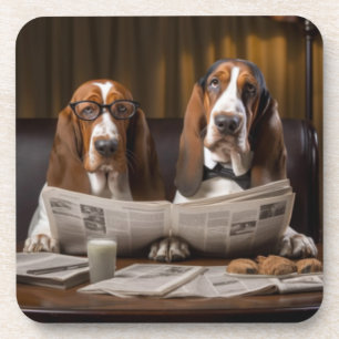 Leuke basset hounds lezen van het nieuws Trivet Bier Onderzetter