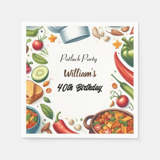 Leuke BBQ Taco Chef Soep Potluck Party 40e Verjaar Servet (Voorkant)