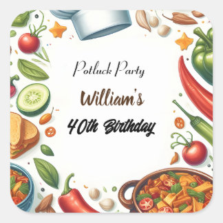 Leuke BBQ Taco Chef Soep Potluck Party 40e Verjaar Vierkante Sticker
