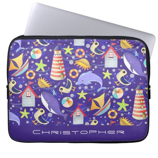 Leuke Beach Navy Electronics Bag Laptop Sleeve (Voorkant)