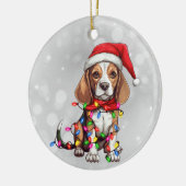 Leuke Beagle Hond Verpakt in Kerstverlichting Keramisch Ornament (Links)
