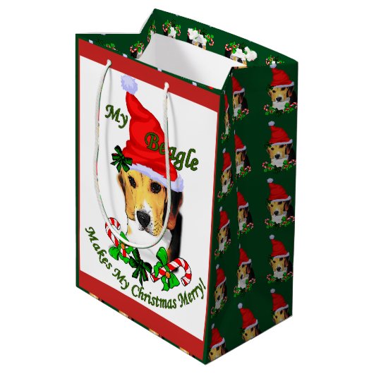 Leuke Beagle Kerstmis Merry Medium Cadeauzakje (Achterkant Gekanteld)