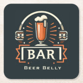 Leuke Beer Belly Bar, Bier Mok Logo Vierkante Kartonnen Onderzetter (Voorkant)