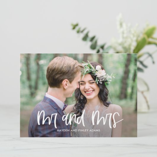 Leuke belettering Bewerkbare kleur bruiloft aankon Bedankkaart (Staand voorkant)