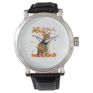 Leuke Bengaalse Thanksgiving Herfst Cat Lover Gift Horloge
